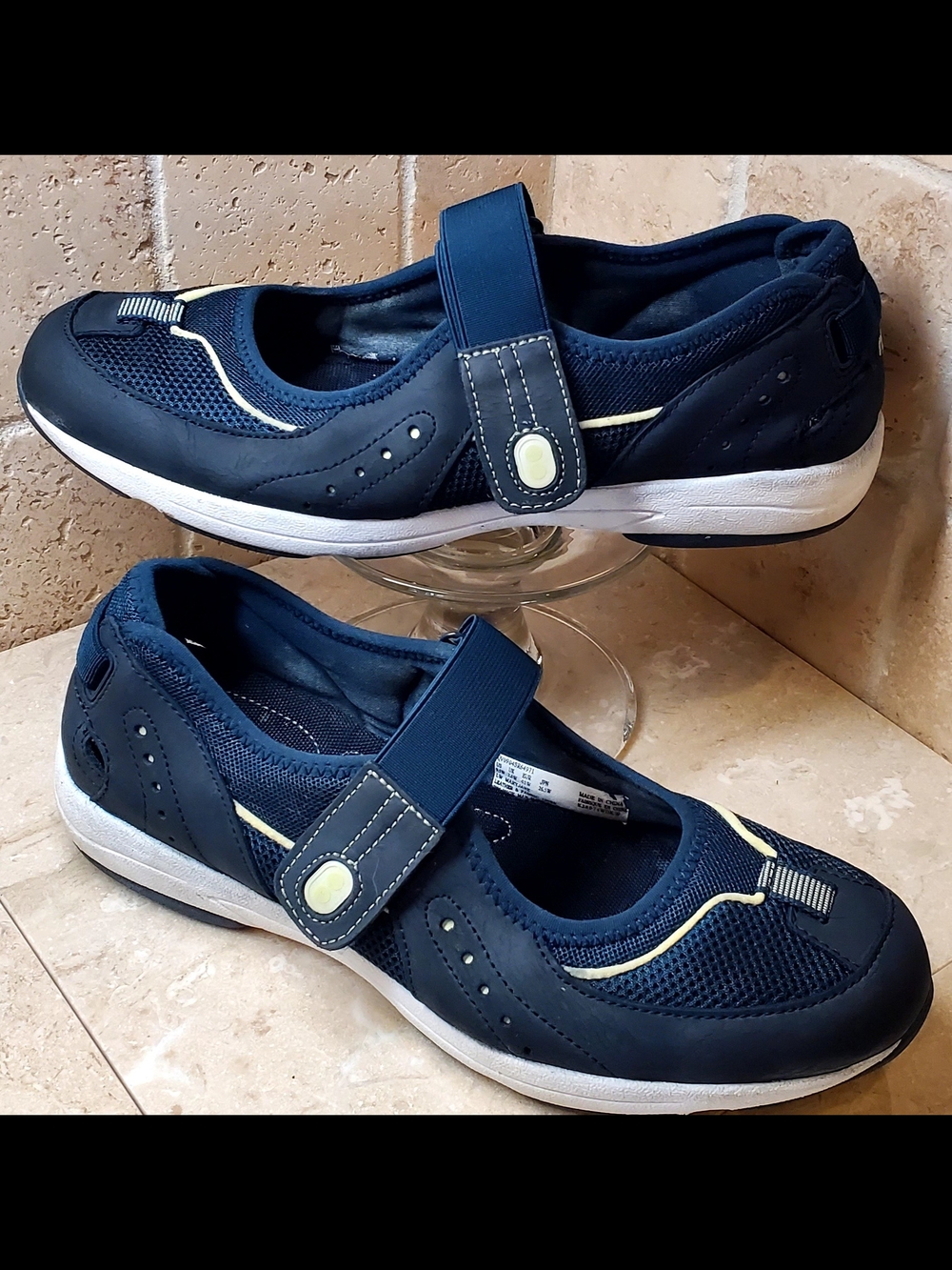 Ryka Navy and Light Yellow Mary Jane Walking Mules Size 9.5 Wide